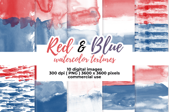 Download Red and Blue Watercolor Digital Papers - Color Collection