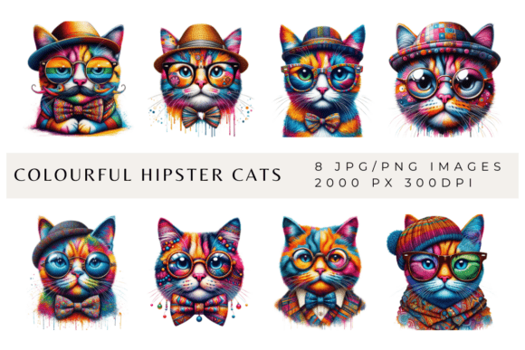 Download Colourful Hipster Cats - Cat Collection