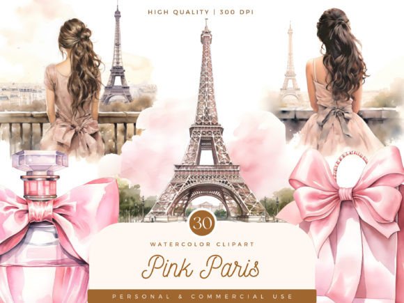 Download Watercolor Pink Paris Clipart Bundle - Color Collection