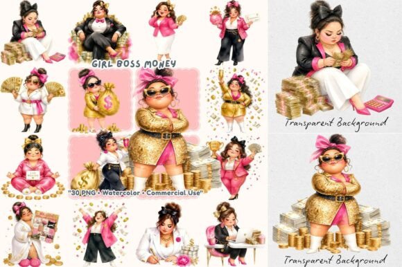 Download Luxury Girl Boss Money Watercolor PNG - Color Collection