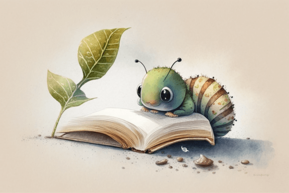 Download Watercolour Cute Caterpillar Studying - Cat Collection