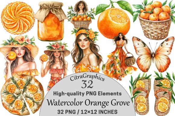 Download Watercolor Orange Grove Clipart. - Color Collection