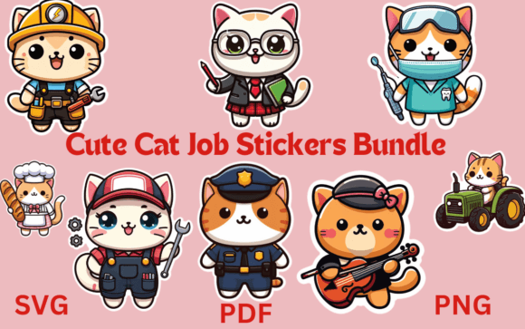 Download Cute Cat Job Stickers Bundle - Cat Collection