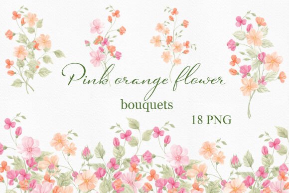 Download Watercolor Pink Orange Flower Bouquets - Color Collection