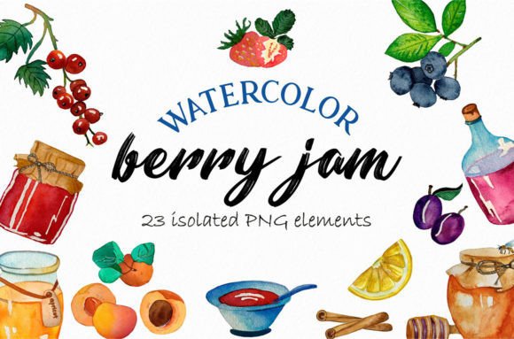 Download Watercolor Clipart Berry Jam, Honey - Color Collection