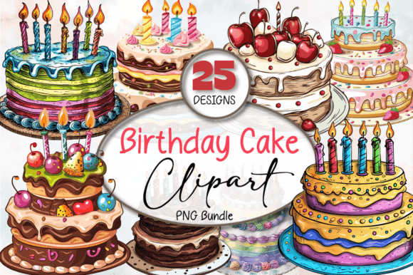 Download Watercolor Birthday Cake Clipart Bundle - Color Collection