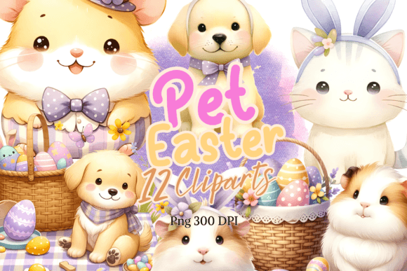 Download Cute Pets Easter Watercolor Clipart - Color Collection