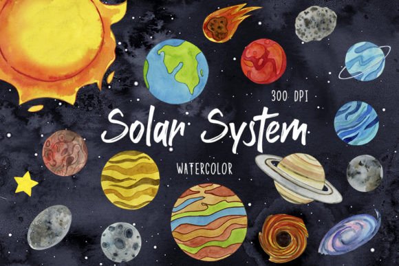 Download Watercolor Solar System Clipart, Planets - Color Collection