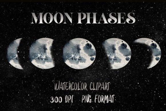 Download Moon Phases Watercolor Clipart - Color Collection