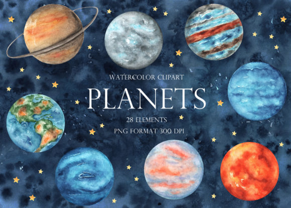 Download Planets Watercolor Clipart. Solar System - Color Collection