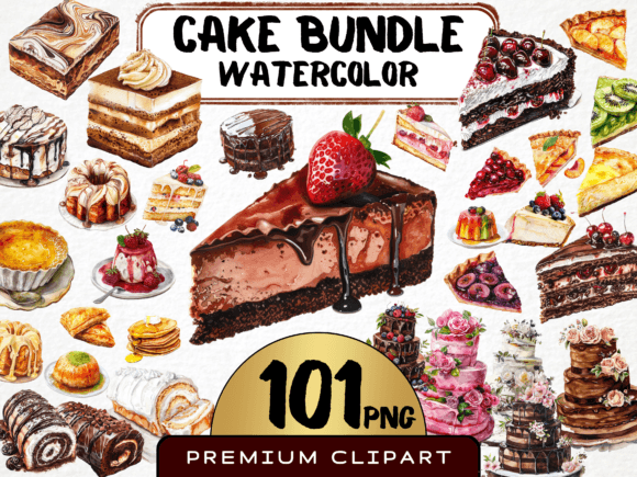 Download Watercolor Cake Clipart Bundle 101 PNG - Color Collection
