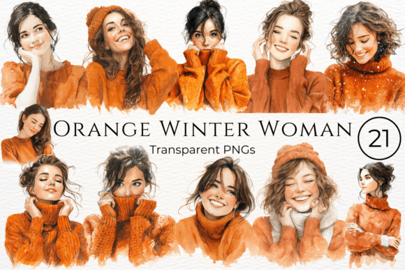 Download Orange Winter Woman Watercolor Clipart - Color Collection