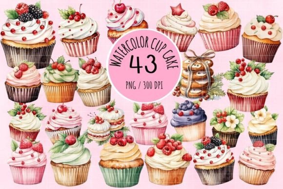 Download Watercolor Cup Cake Clipart - Color Collection